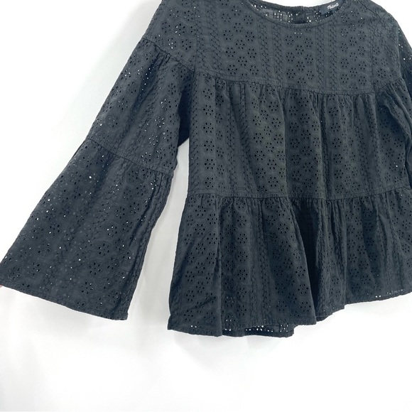 Madewell Black Eyelet Tiered Button Back Top - Picture 6 of 9